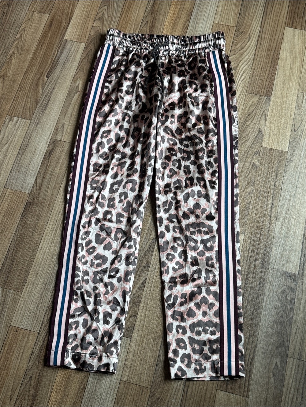 MOTHER Pink and Brown Leopard Track Pants with Side Stripes